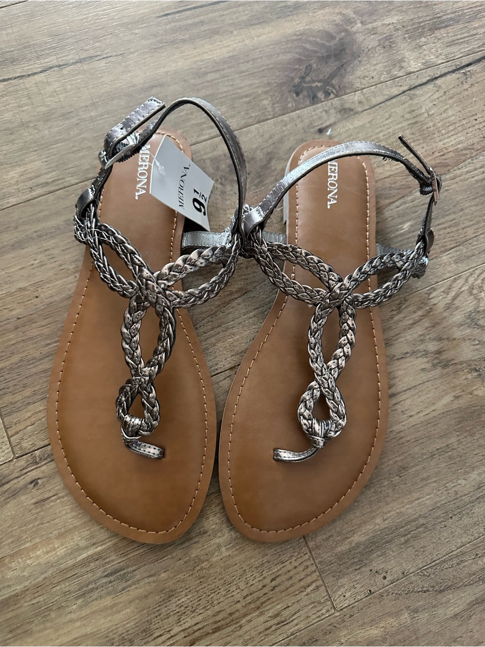 Merona Braided Metallic T-Strap Sandals - Silver